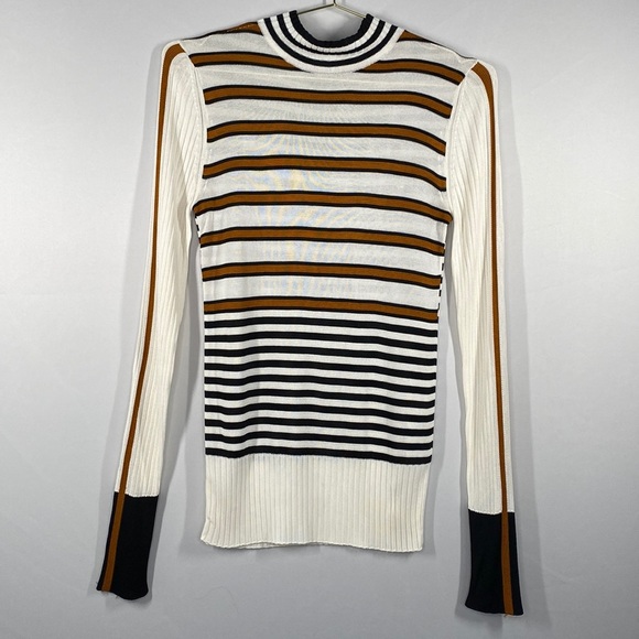 Belstaff Tops - Belstaff | Black & White Striped Mock Neck, Size S